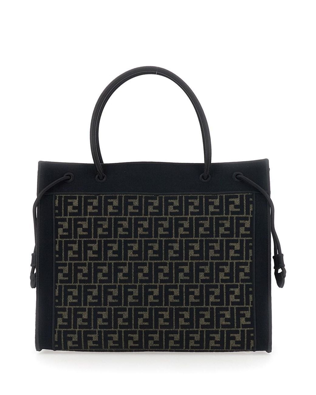 Fendi Black Shopping Bag With Logo Lettering On The Front An Drawstring