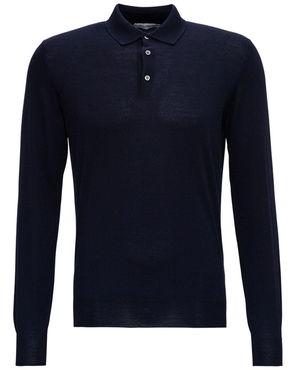 GAUDENZI Blue Long Sleeve Wool And Silk Polo With Classic Collar And L for men