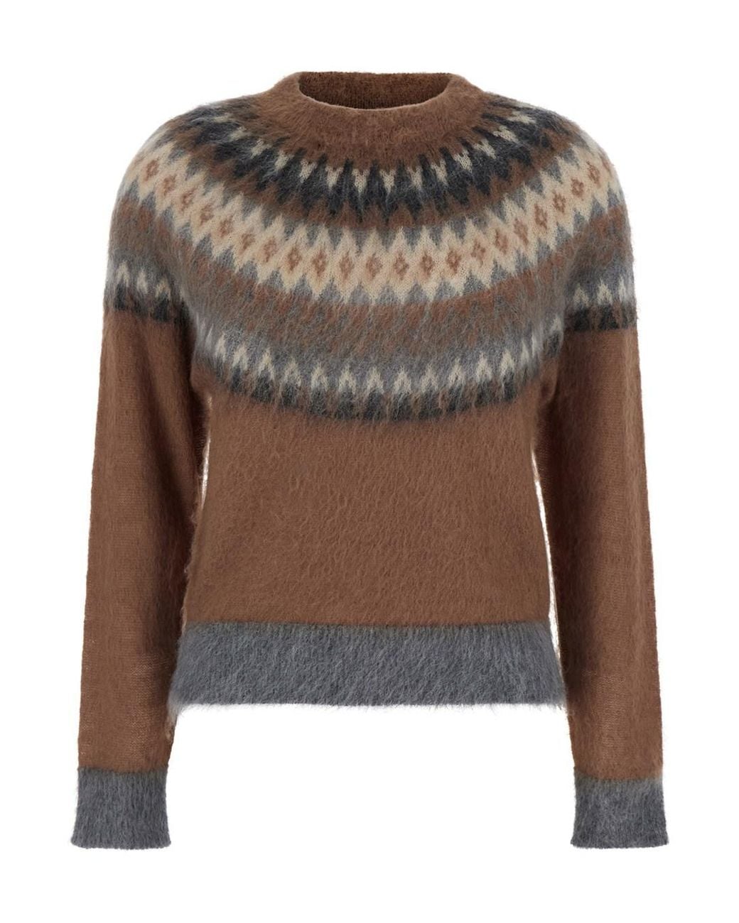 Max Mara Brown Mstglassa Sweater Characterized By A Crew Neck And Long