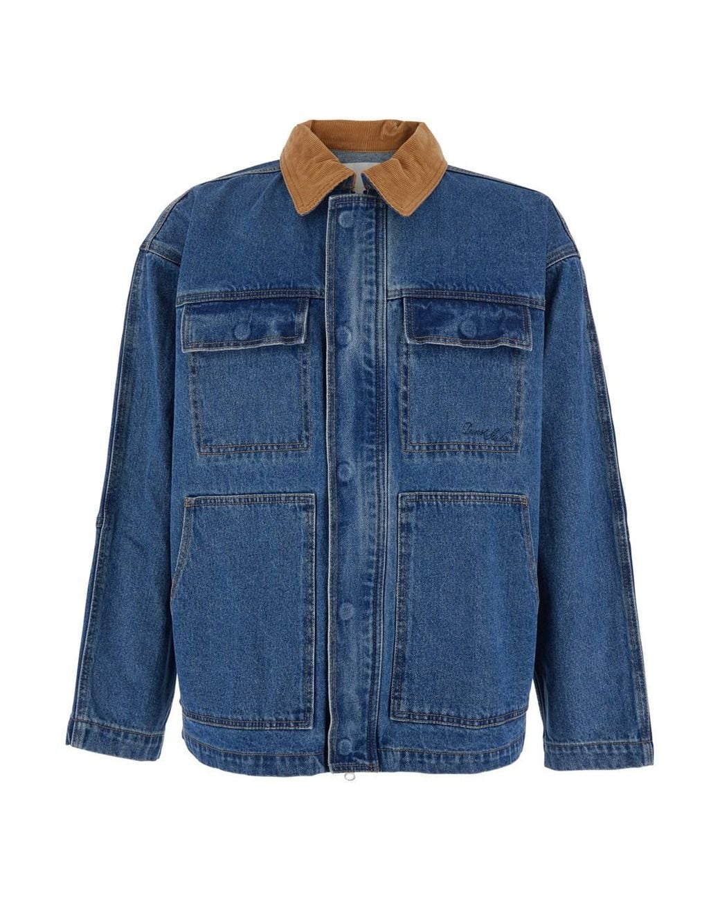 DUNST Blue Jacket With Contrast Collar And Patch Pockets On The Chest for men