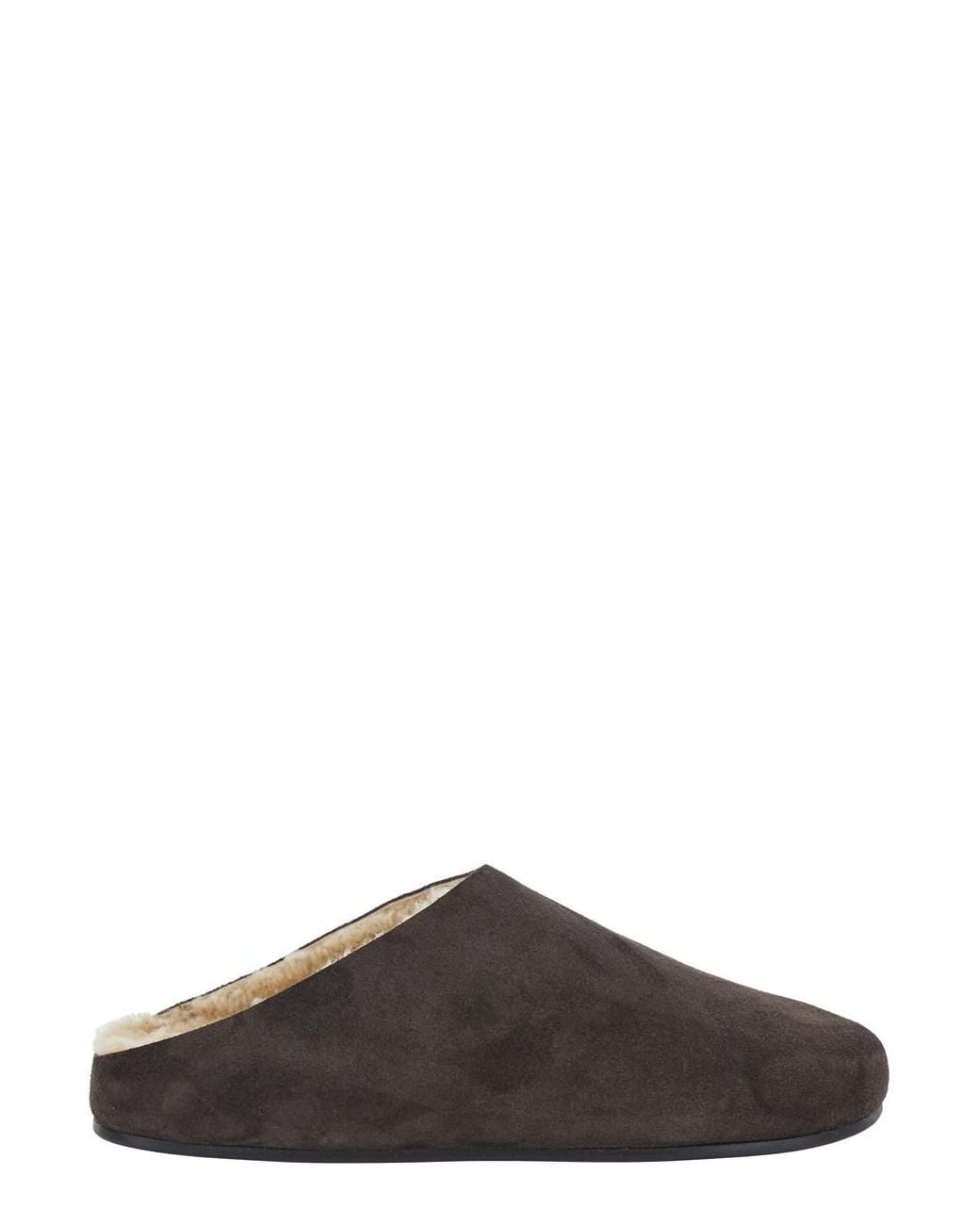 The Row Brown 'Hudson' Mules With Shearling Lining