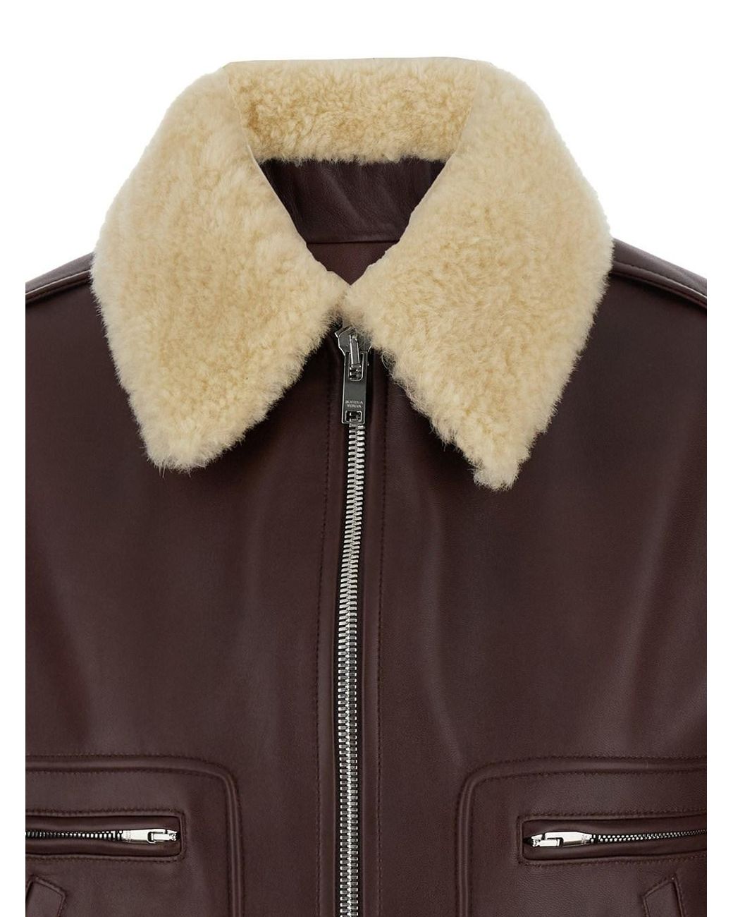 Bottega Veneta Brown Shearling Coat With Removable Fur Collar And Fron
