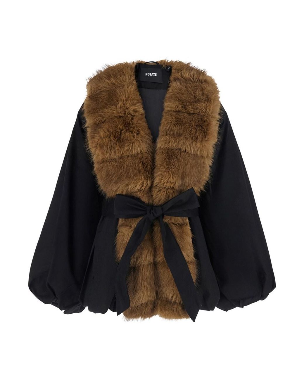 ROTATE BIRGER CHRISTENSEN Black Faux Fur Collar Jacket Recycled Polyester Coat