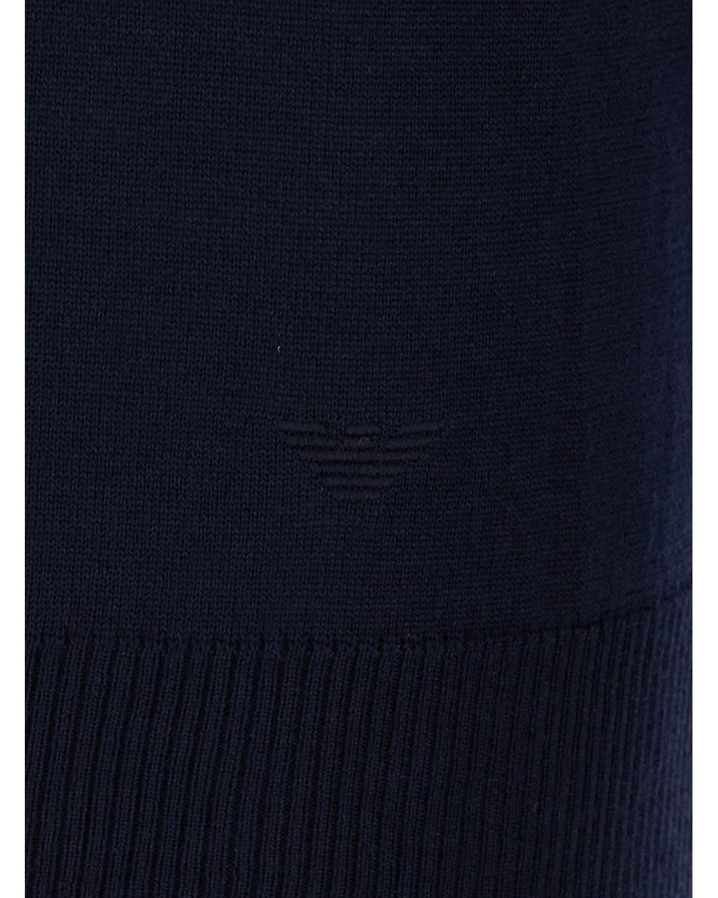 Emporio Armani Blue Wool Polo Shirt With Tone-On-Tone Logo And Button Placket For for men