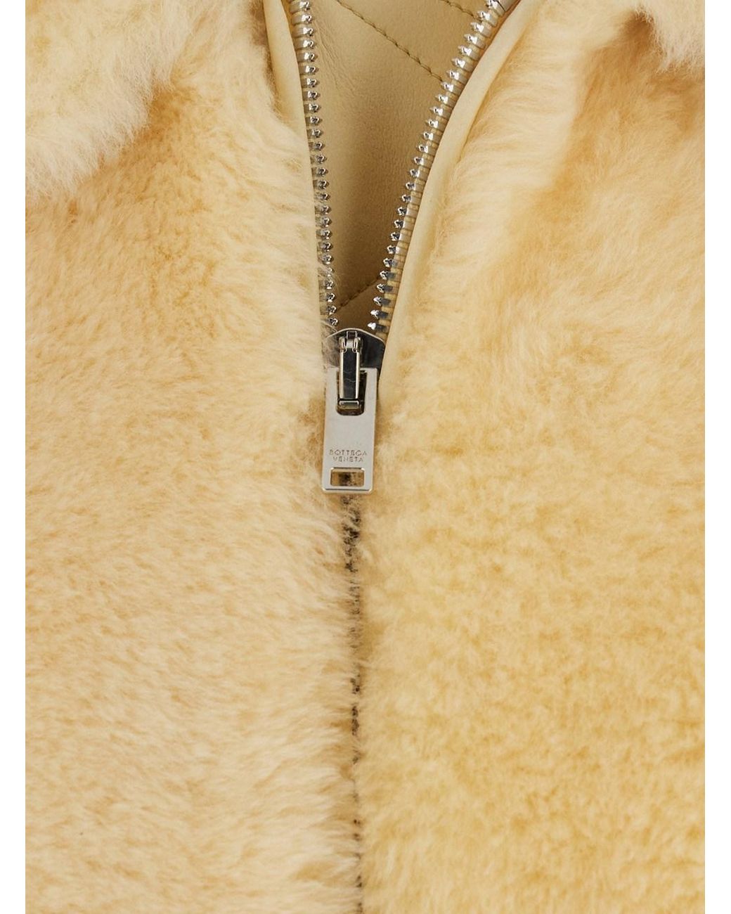 Bottega Veneta Natural Teddy Shearling Blouson Jacket With Leather Details