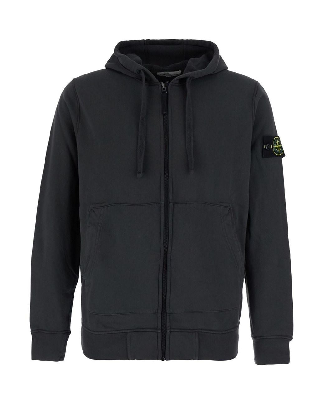 Felpa Con Cappuccio Fisso E Patch Logo Sulla Manica di Stone Island in Black da Uomo