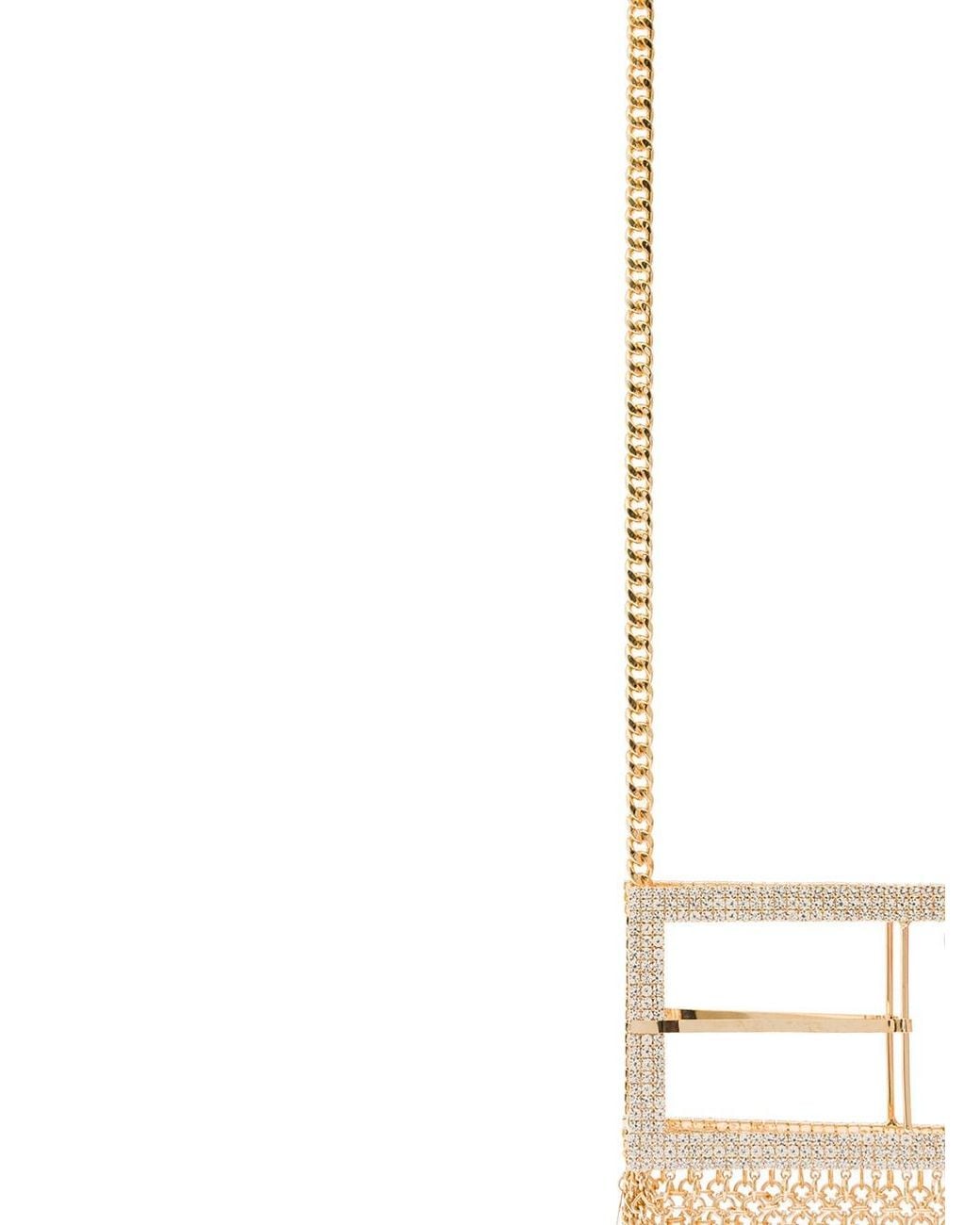Silvia Gnecchi Natural 'downtown Bag' Gold-colored Shoulder Bag With Maxi Buckle In Metal Mesh