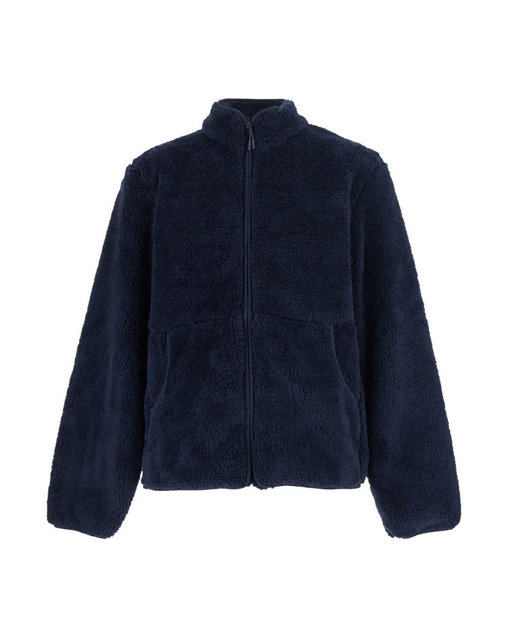 Hiking Patrol Blue Fleece Jacket With High Collar And Long Sleeves for men