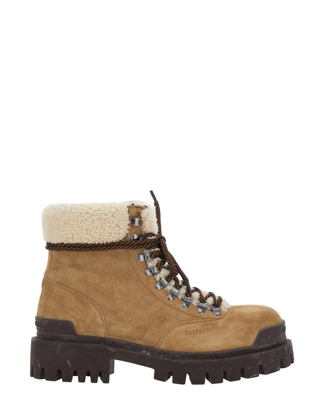 Balenciaga Brown 'Strike' Ankle Boots With Fur Lining And Logo Letteri for men