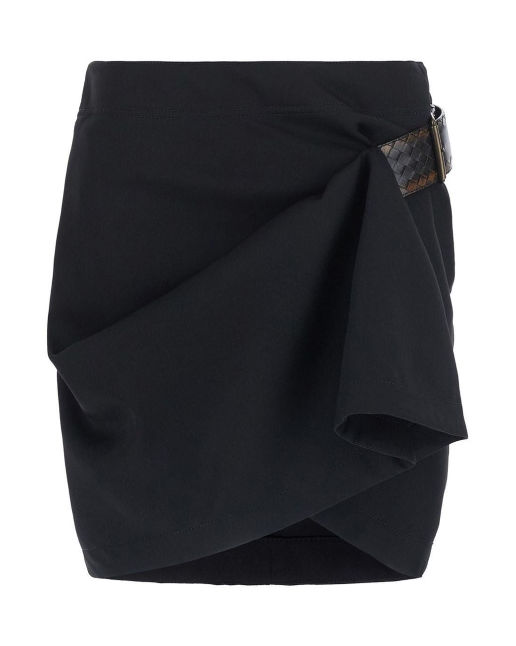 Bottega Veneta Black Light Wool Grain De Poudre Mini Skirt Intreccio Velt