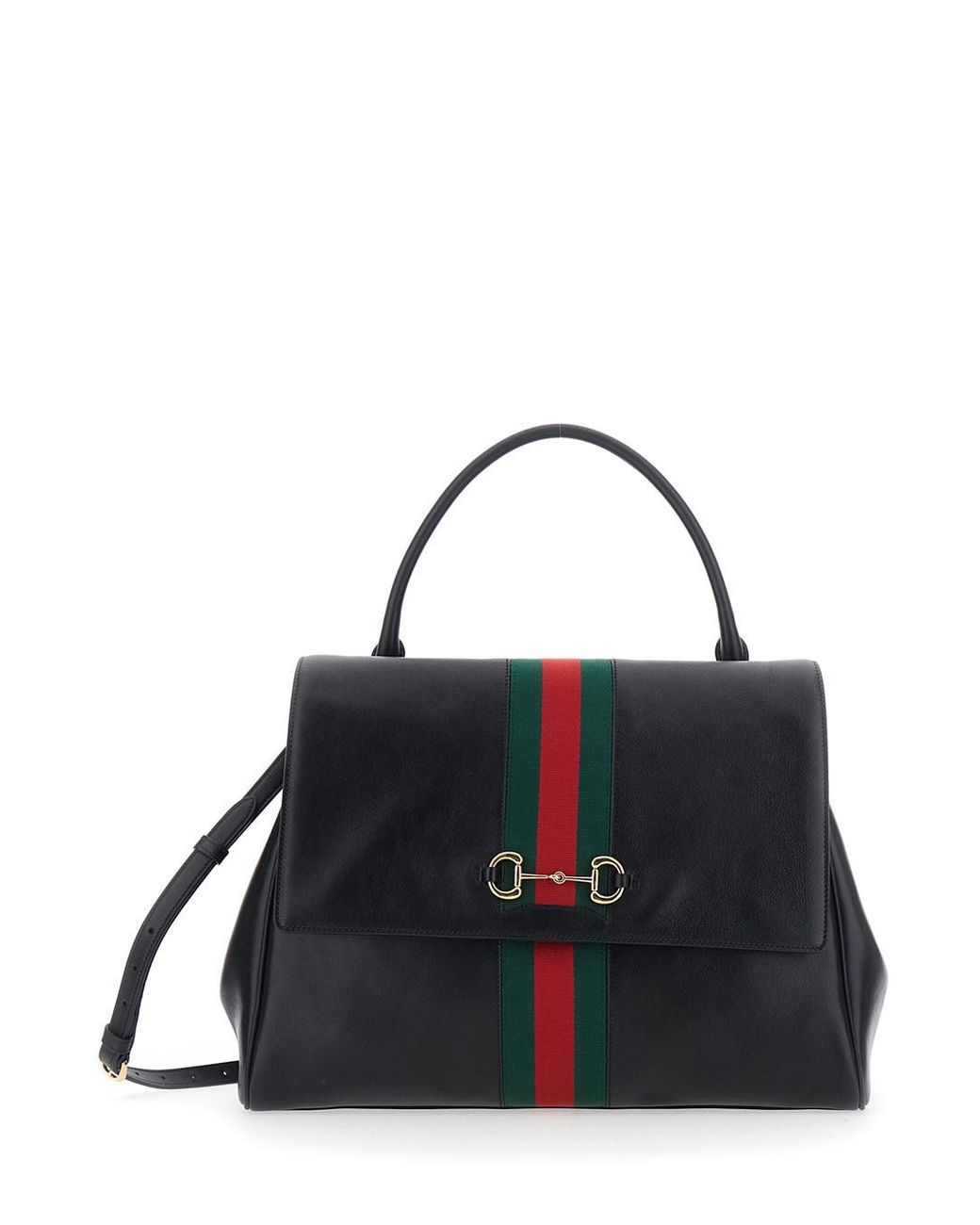 Gucci Black 'Paparazzo' Large Handbag With Horsebit And Web Stripe On