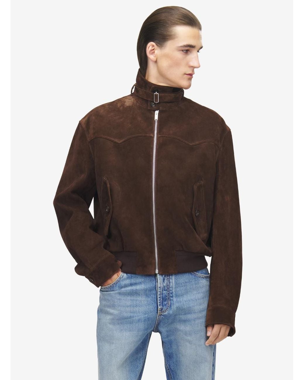 McQueen Brown Jacket With Belted Collar And Chain With T-Back Detail for men