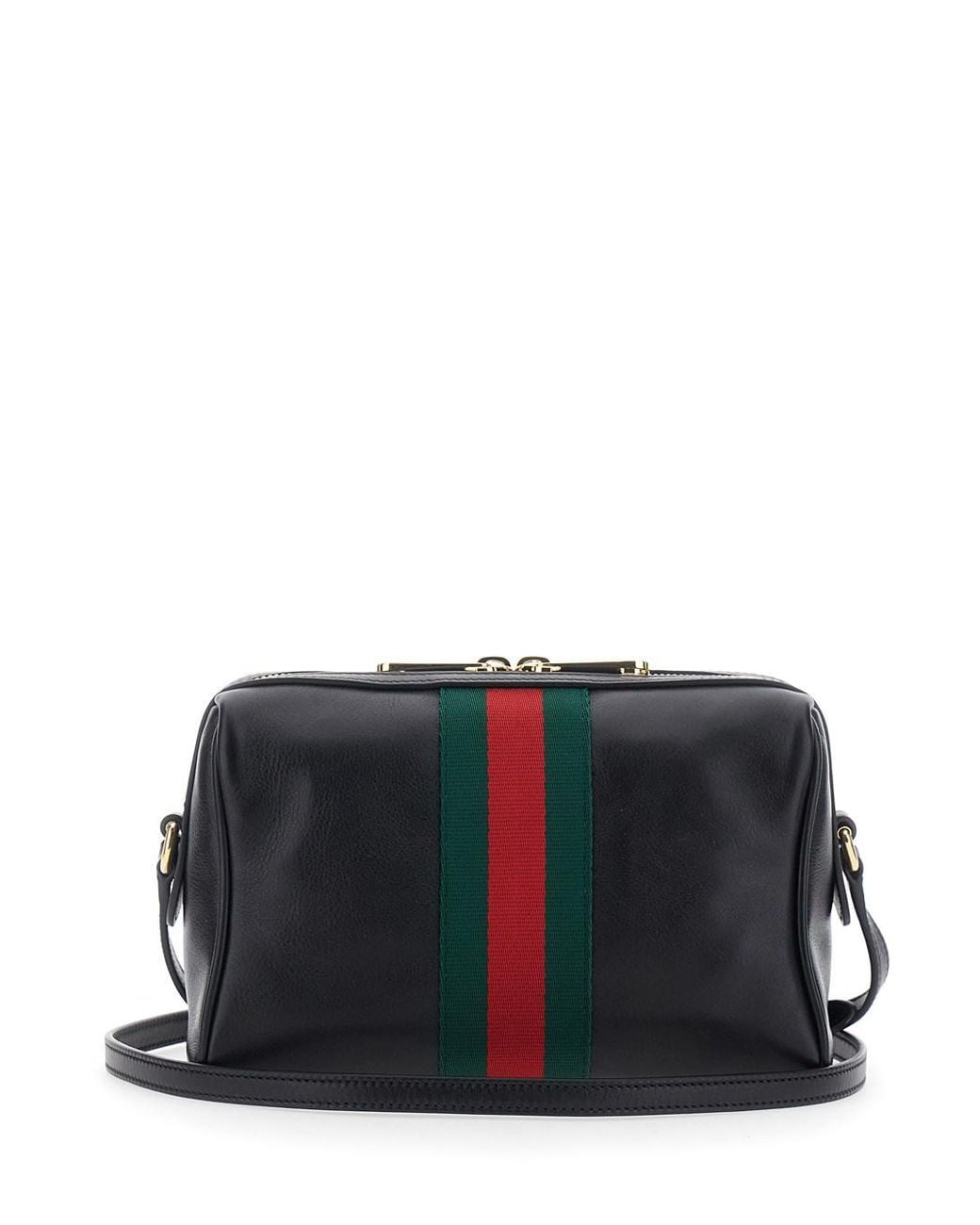 Gucci Black Shoulder Bag With Horsebit Plaque And Web Stripe And Adjus