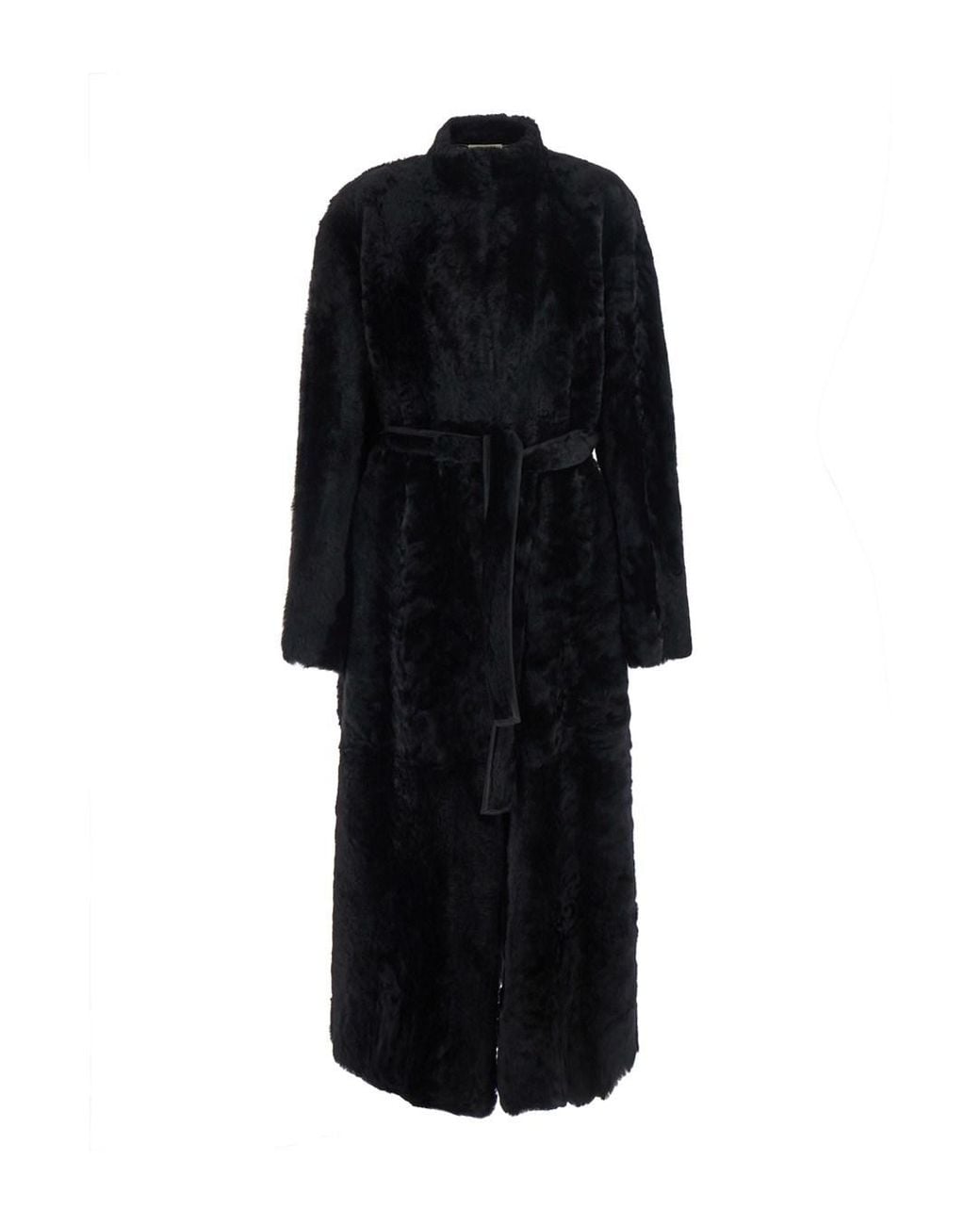 Nour Hammour Black 'Grace' Shearling Coat With Belt Closure