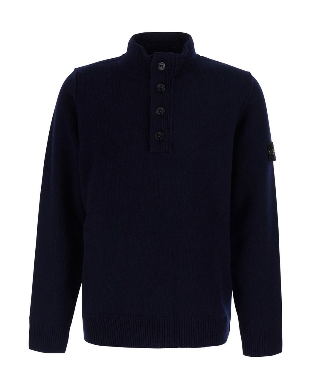 Stone Island Blue High-Neck Wool Sweater Tops for men