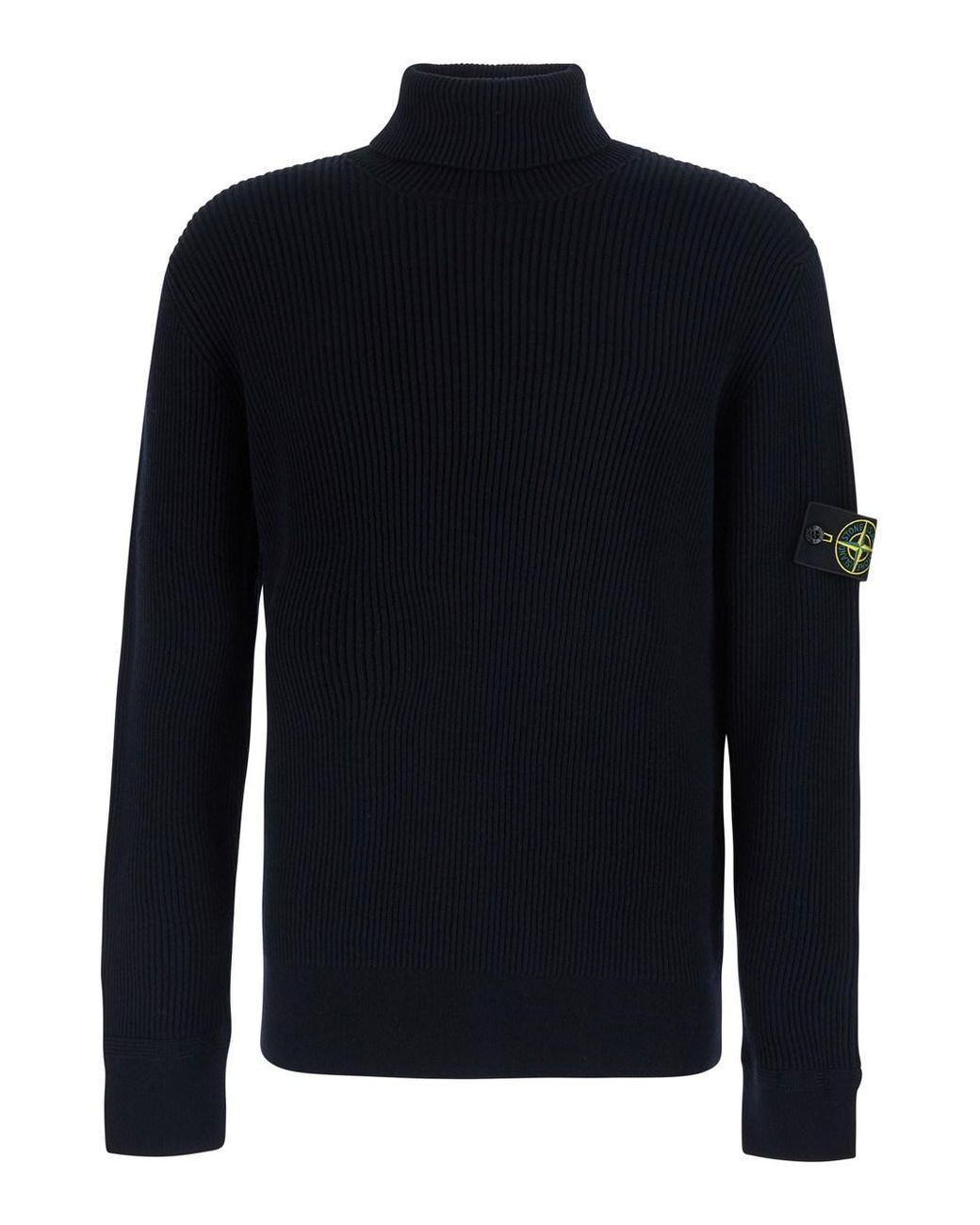 Stone Island Blue Wool Sweater High Collar Tops for men