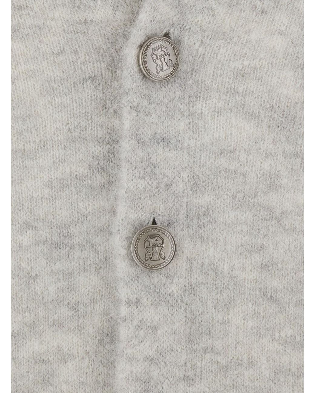 Brunello Cucinelli Gray V-Neck Cardigan With Logo-Engraved Buttons In for men