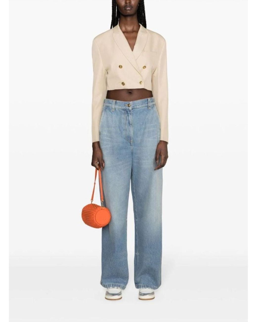 Palm Angels Blue Light High-Waisted Wide Jeans With Logo