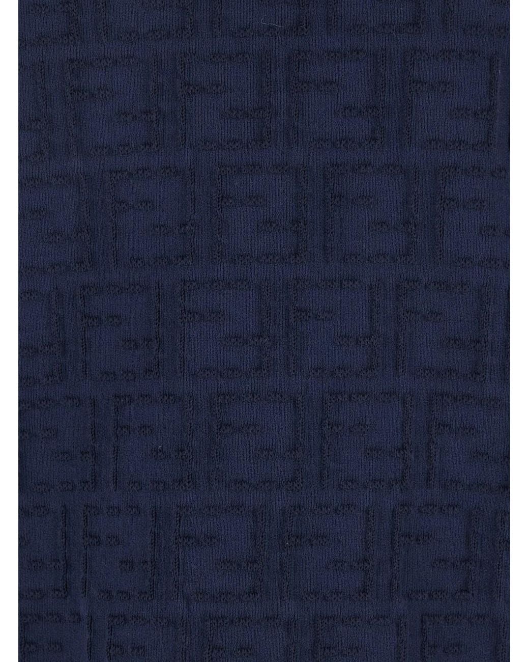 Fendi Blue Crewneck T-Shirt With All-Over Ff Logo Embroidery for men