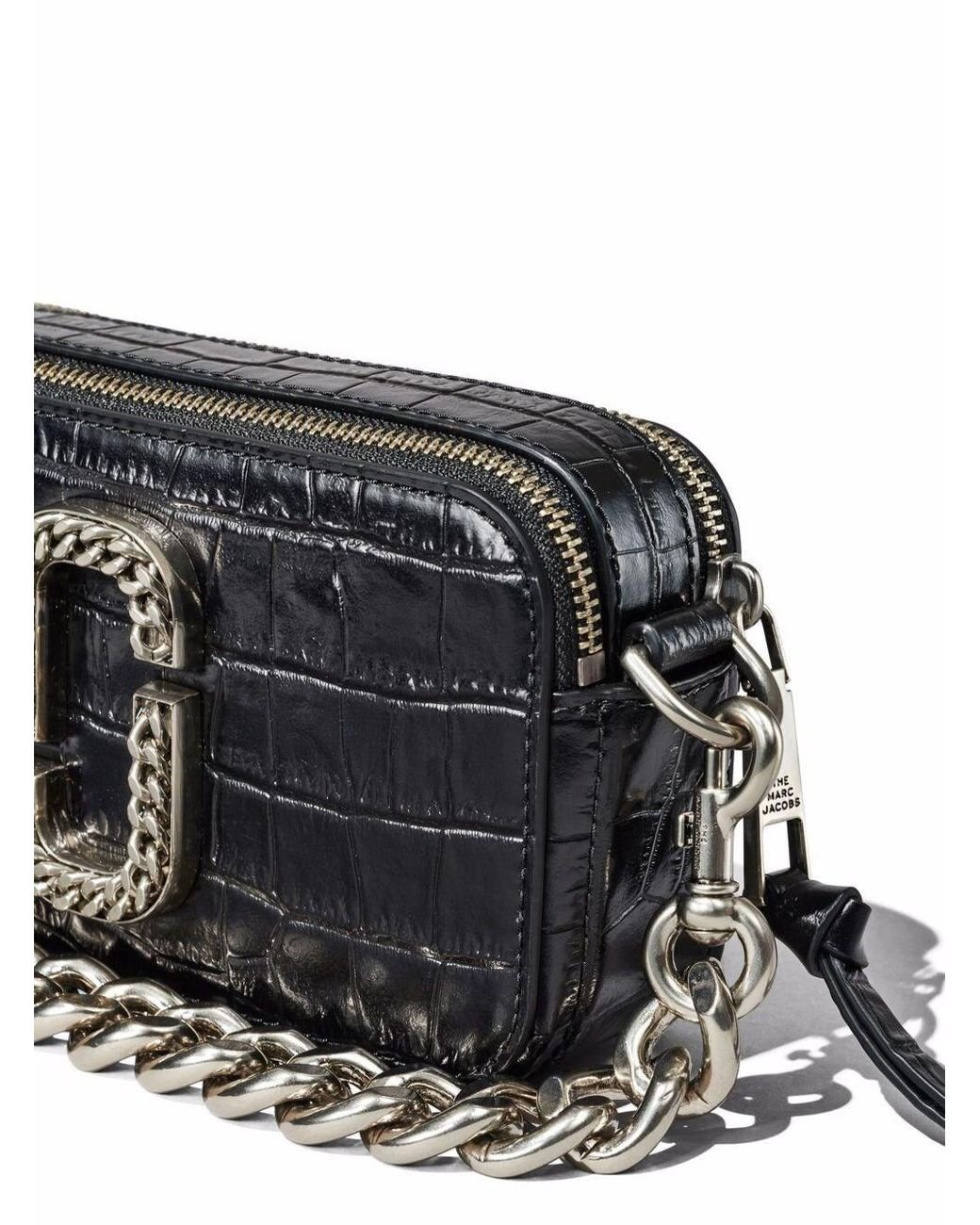 The Snapshot of Marc Jacobs - Black leather rectangular bag with crocodile  print and metal chain for women