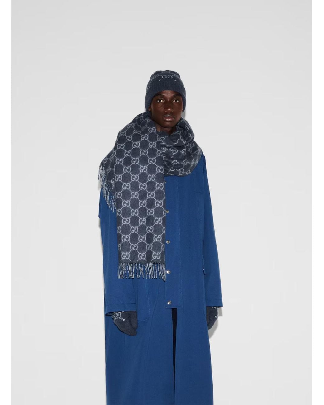 Gucci Blue Beanie With All-Over Gg Motif for men