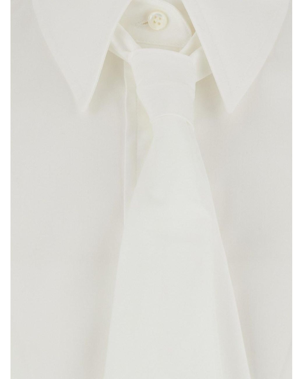 Brunello Cucinelli White Cotton Shirt With Oversized Tie Blouses