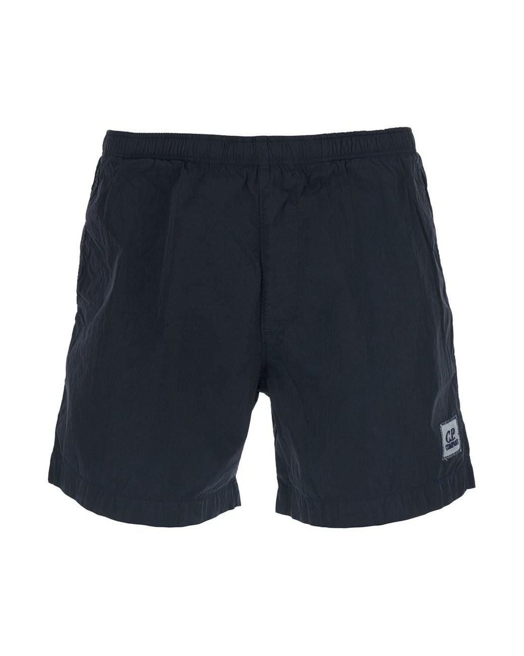 C P Company Blue Swim Shorts With Logo On The Front for men