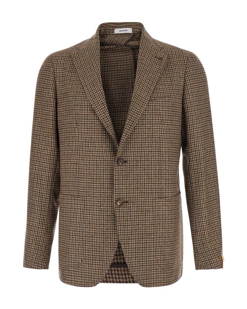 Tagliatore Brown 'Montecarlo' Single-Breasted Jacket With Notched Revers And Houndstooth Motif for men
