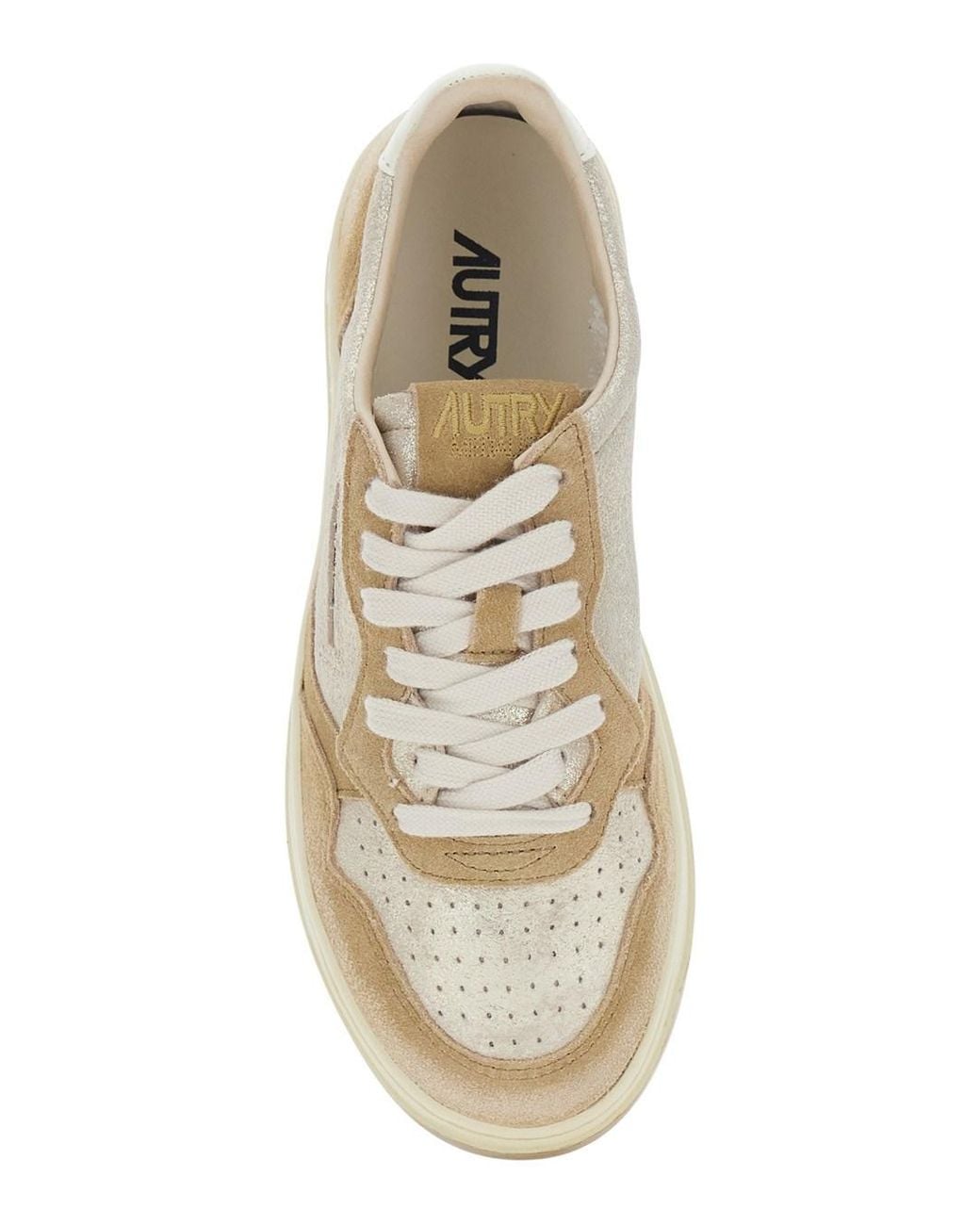 Autry Natural Medalist Low Top Sneaker With Logo Leather & Suede Detail