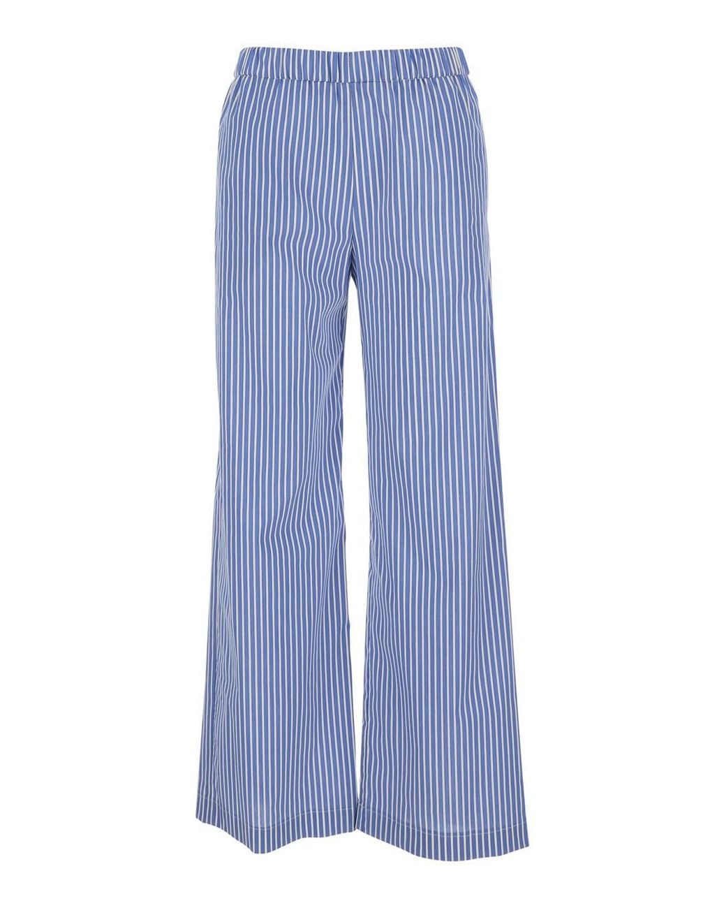Le Plain Blue Pants With Wide Leg And All-Over Stripes