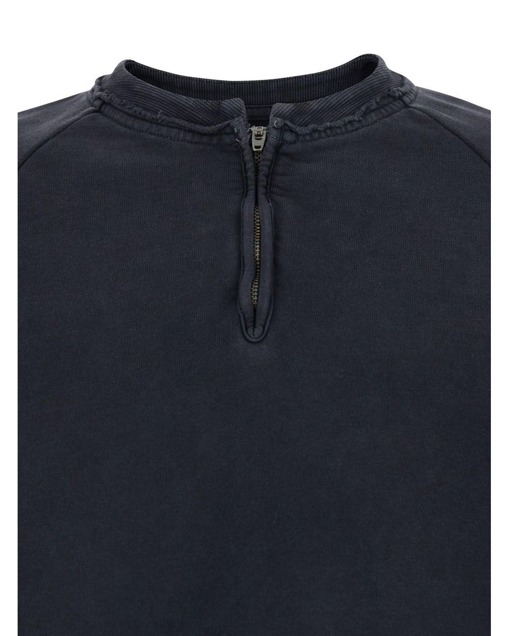 TONYWACK Blue Crewneck Sweatshirt With Half Zip Closure On The Front for men