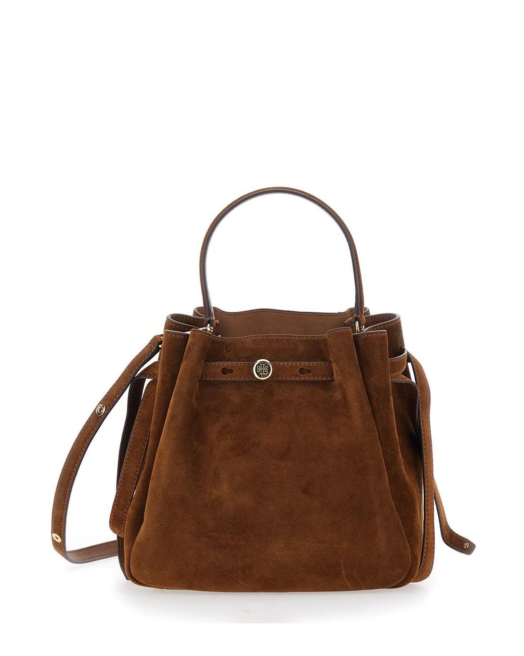 Tory Burch Brown Handbag Romy Bucket Bag Suede Calf Leather Handbags