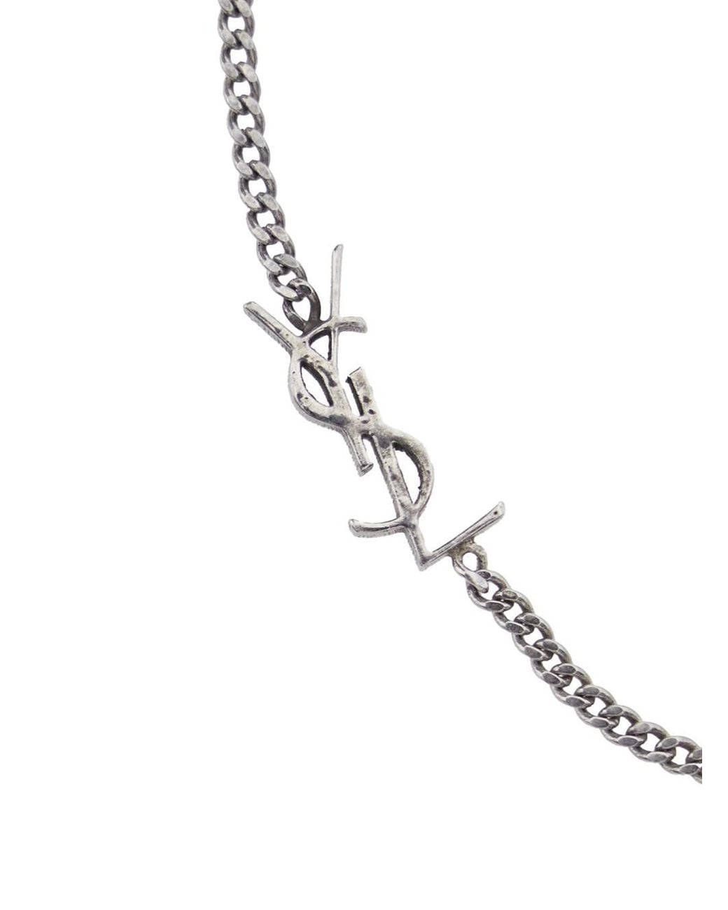 Saint Laurent White Bracelet 'Opyum' With Rhinestones And Charm for men