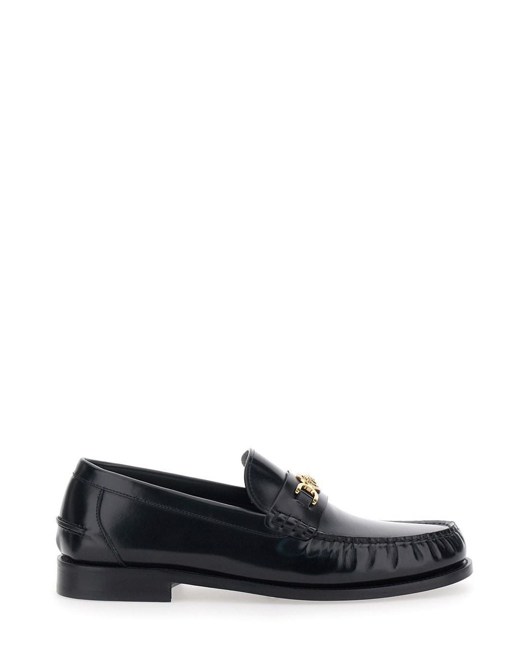 Versace Black Loafers With Metallic Medusa Head Detail for men