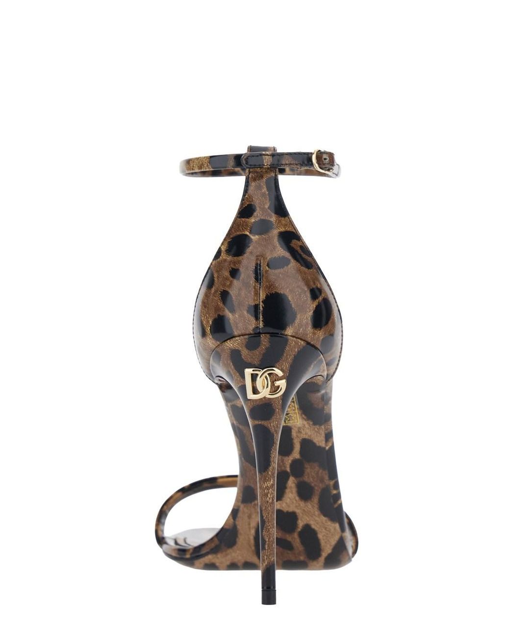 Dolce & Gabbana Brown High Heel Sandals Leopard Print Glossy Leather
