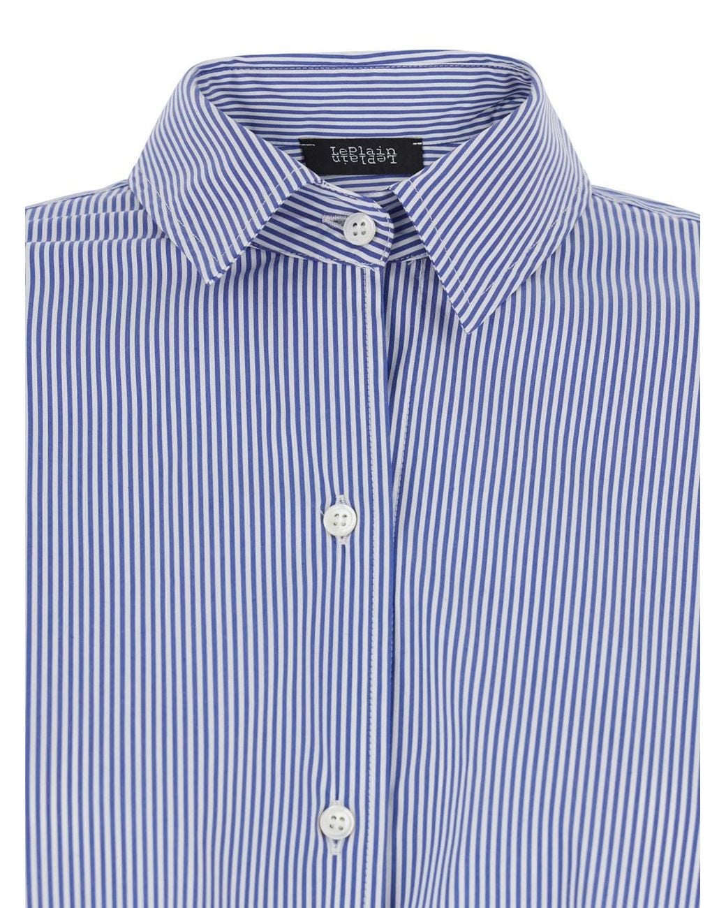 Le Plain Blue Shirt With Striped Motif And Classic Collar