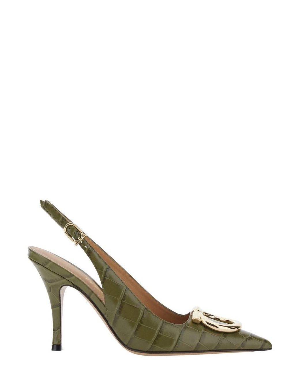 Ferragamo Metallic 'Sara' Pumps With Gancini Plaque On The Front