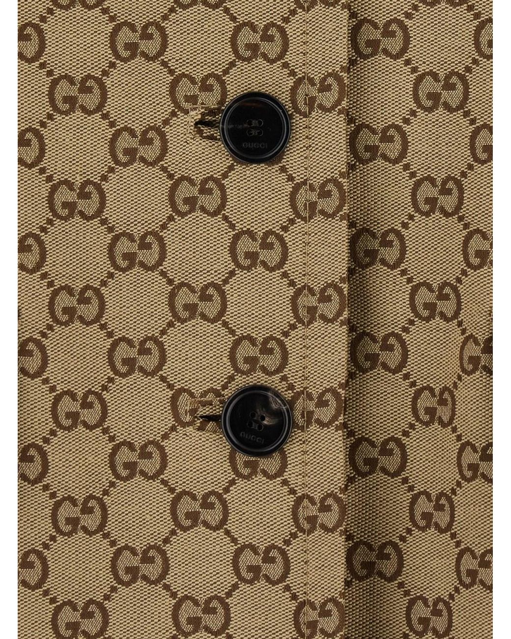 Gucci Natural Coat Gg Canvas With Pointed Collar