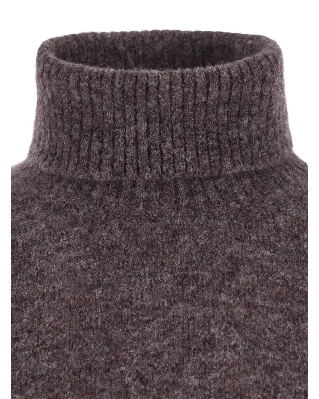 Brunello Cucinelli Gray High-Neck Sweater With Ribbed Trims for men