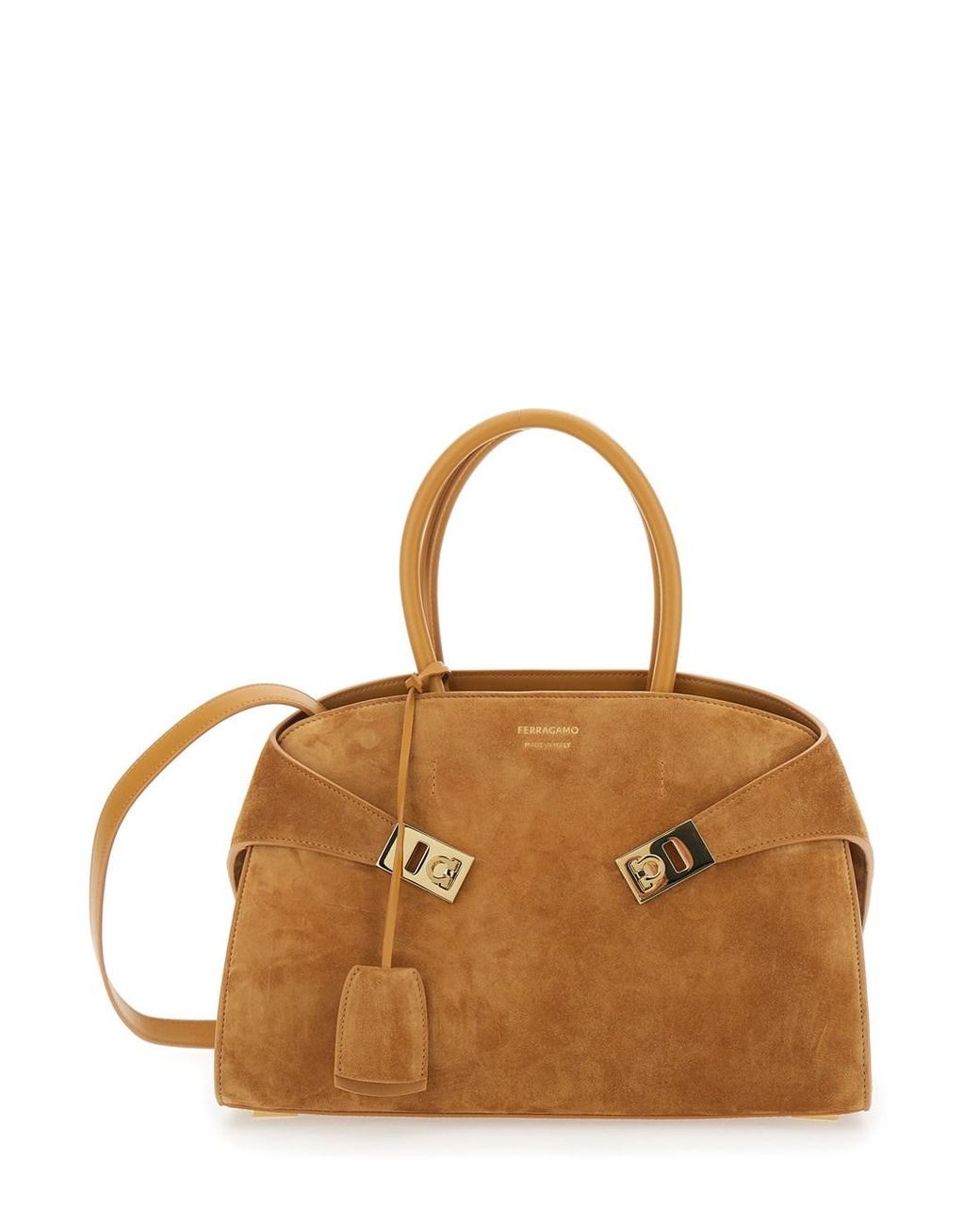 Ferragamo Brown 'Hug' Beigesmall Handbag With Logo And Gancini Buckle