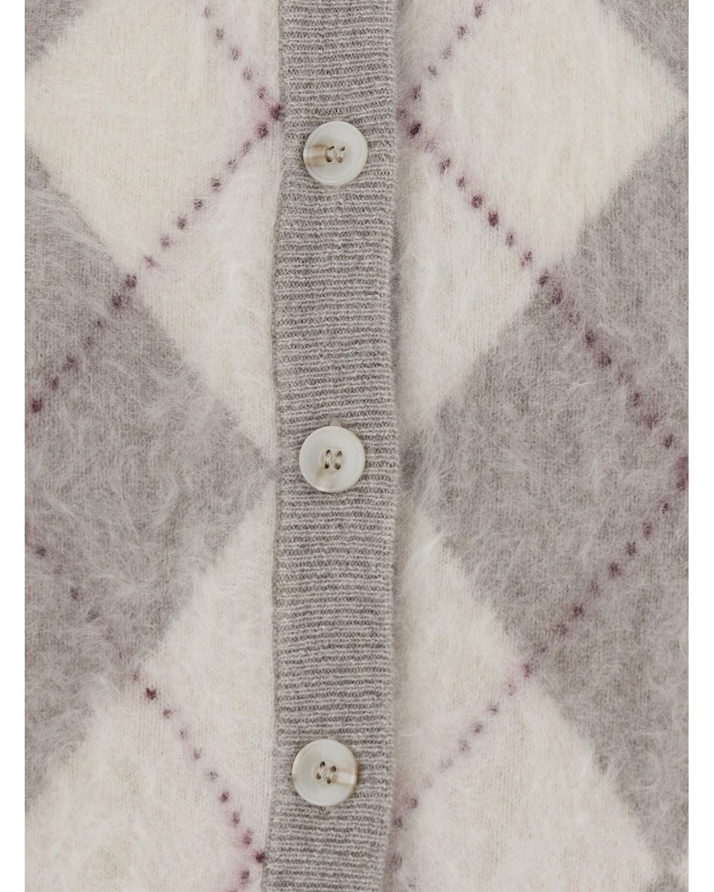Soft Goat Gray Cardigan Argyle With V-Neck And Long Sleeves