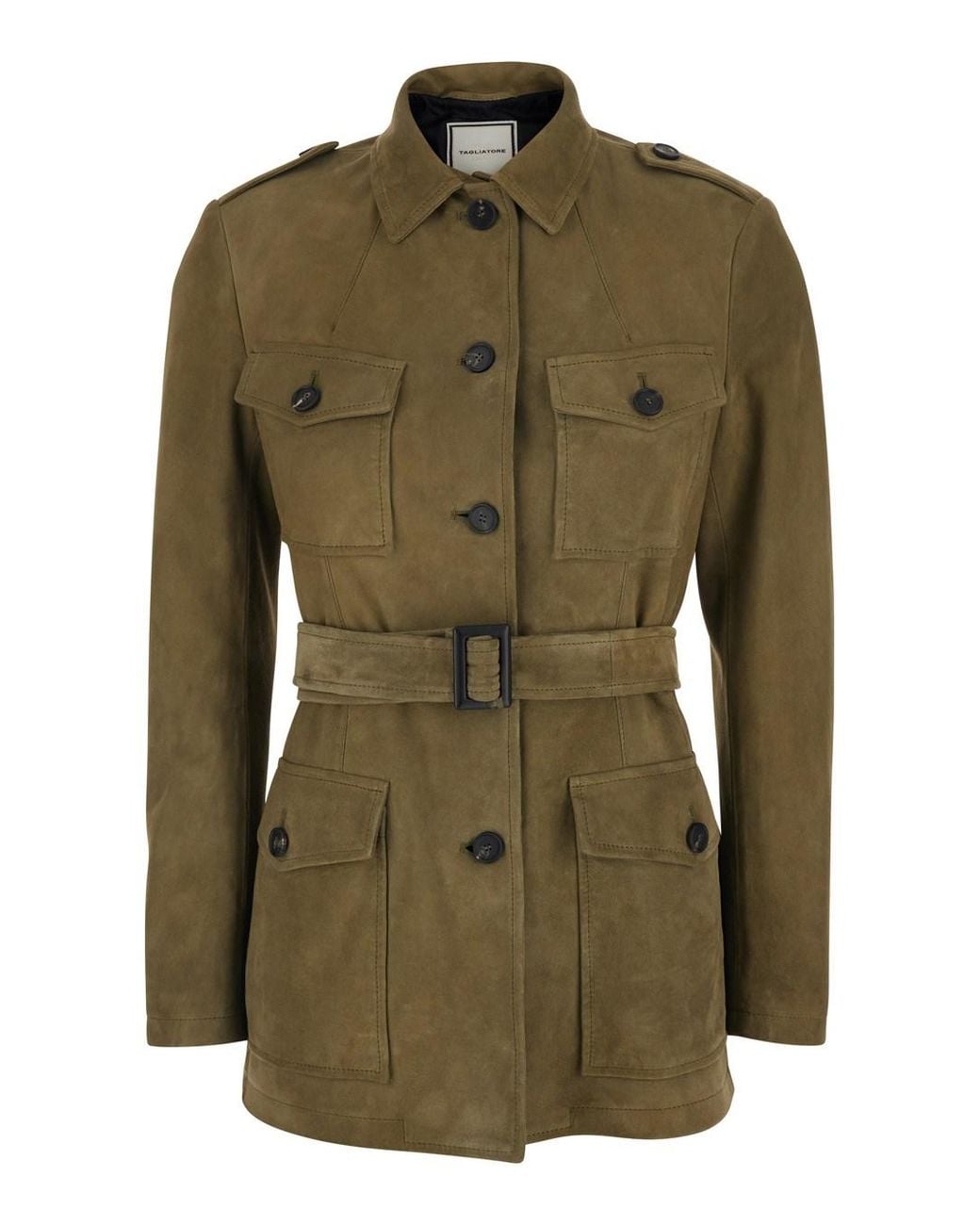 Giacca Monopetto Con Colletto Classico E Cintura di Tagliatore in Green