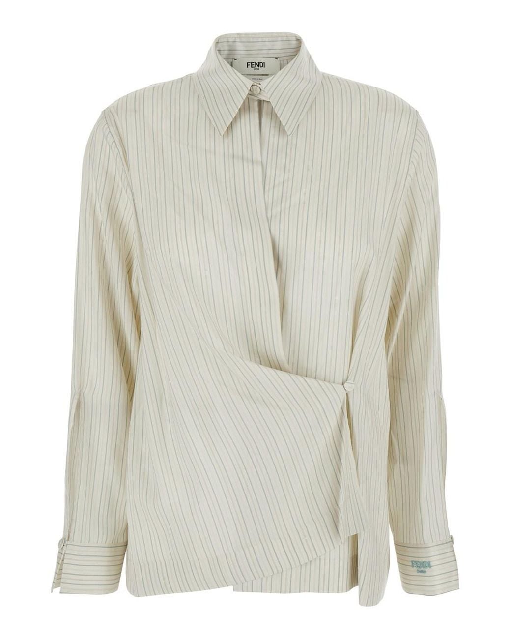 Fendi Gray Shirt With Point Collar And Asymmetrical Closure