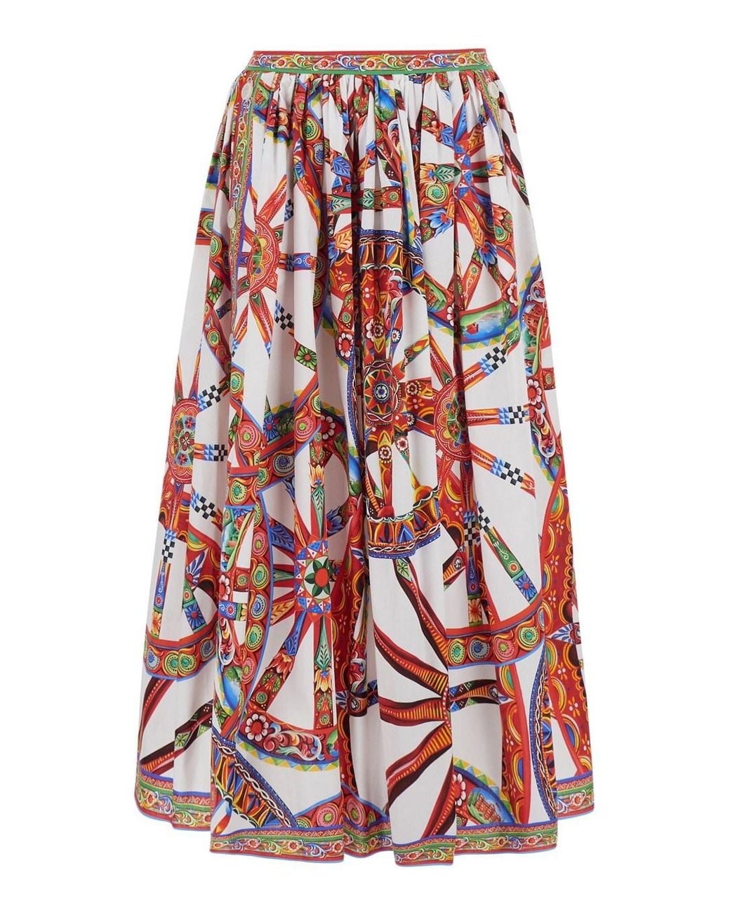 Dolce & Gabbana Dolce-Inspired Cotton Skirt With Front Belt, Carretto Print & Hidden Back Zip