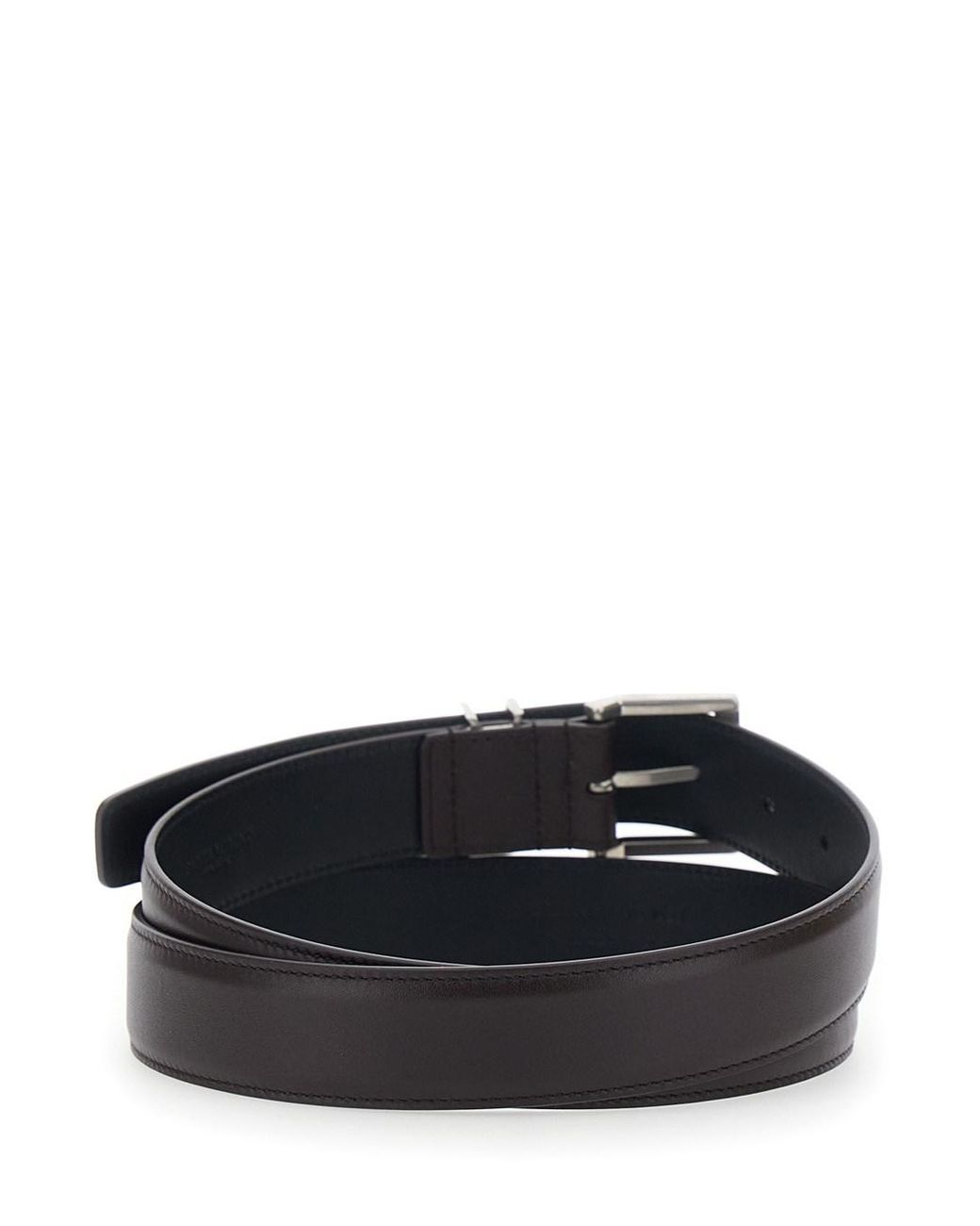 Saint Laurent Gray Belt Cassandre Plate Leather Calf for men