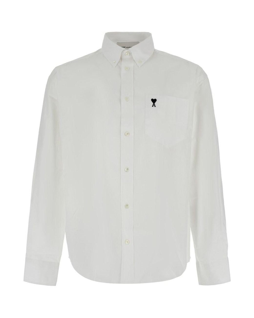 AMI White Boxy Fit Shirt With Button-Down Collar And Ami De Coeur Embr for men