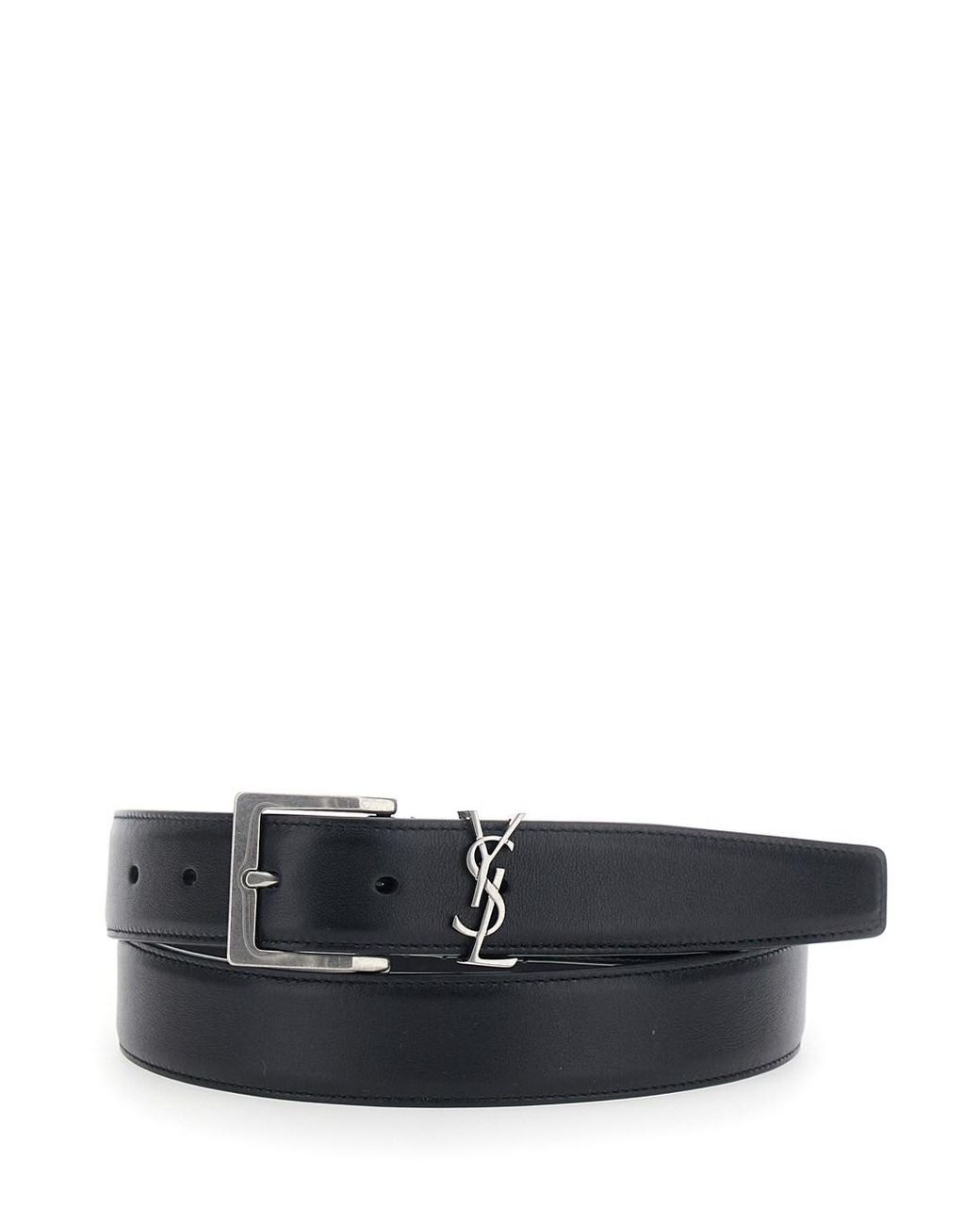 Saint Laurent White Belt With Cassandre Plate, Leather Calfskin for men