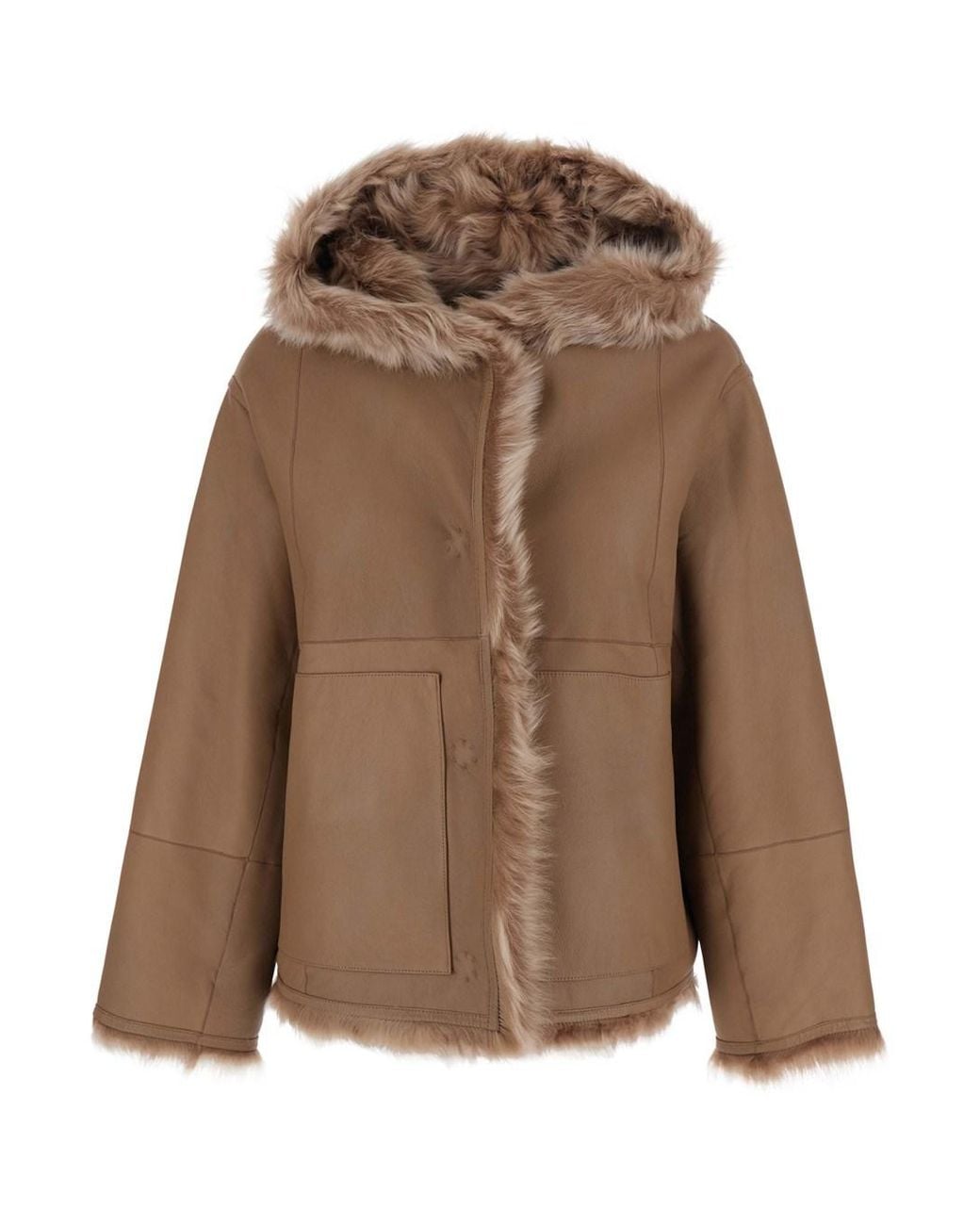 Yves Salomon Brown Shearling With Shirt Collar And Zip Closure