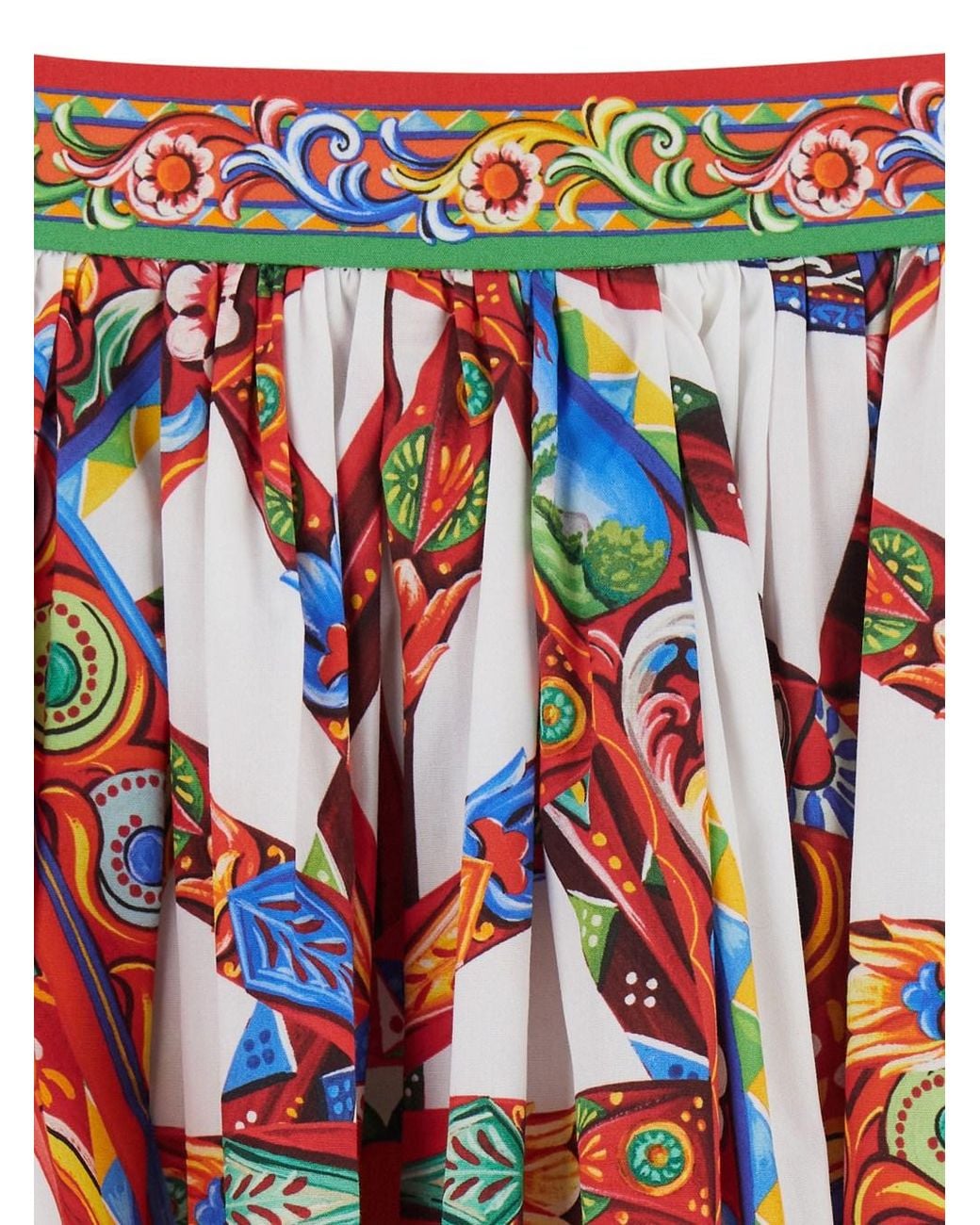 Dolce & Gabbana Dolce-Inspired Cotton Skirt With Front Belt, Carretto Print & Hidden Back Zip