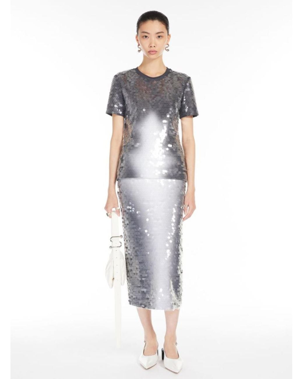 Sportmax Gray T-Shirt With Sequins Polyamide T-Shirts & Jerseys
